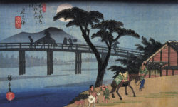 Hiroshige_Man_on_horseback_crossing_a_bridge